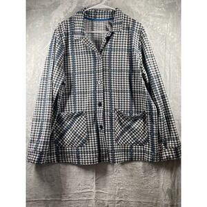 Cuddl Duds Houndstooth Plaid Jacket Women's Large Black Blue Button Knit Topper